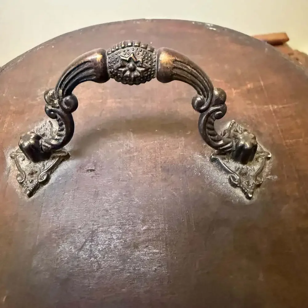 Round Wooden Storage Box with Metal Accents